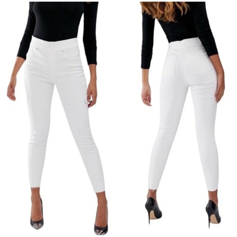SPANX New Jeans MEDIUM Women’s White Distressed Skinny‎ Raw Hem Pull-on 20229R